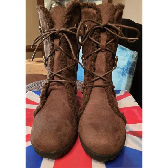 Diba London Boots Women 10 NEW Brown Wedge Lace-up - Picture 2 of 9